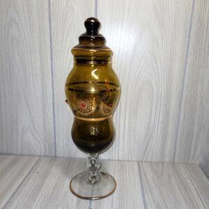 Vtg Avacado Green Italian Art Glass Apothecary Jar Candy Dish Bohemian